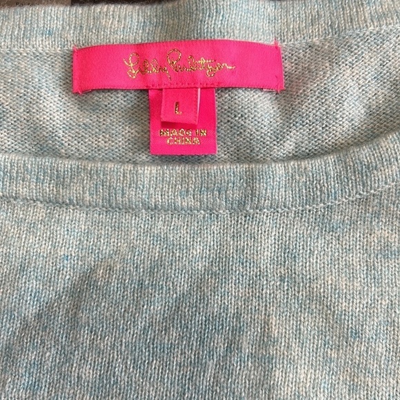 Lilly Pulitzer Brigitte Cashmere Sweater Bennet Blue Color Block Chevron Sz L - Picture 9 of 14